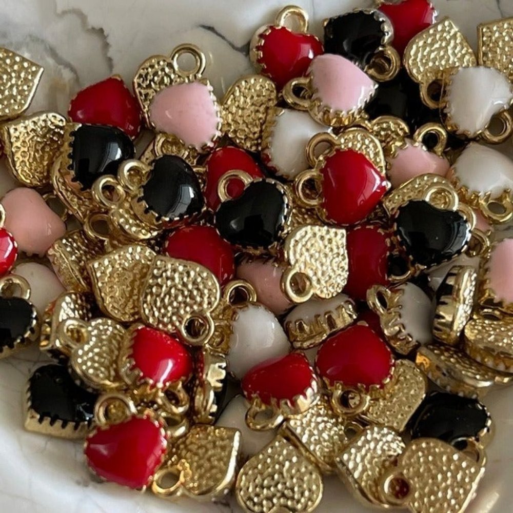 20pc Small Heart Charms Pink White Black Pink - Perfect for bracelet and jewelry